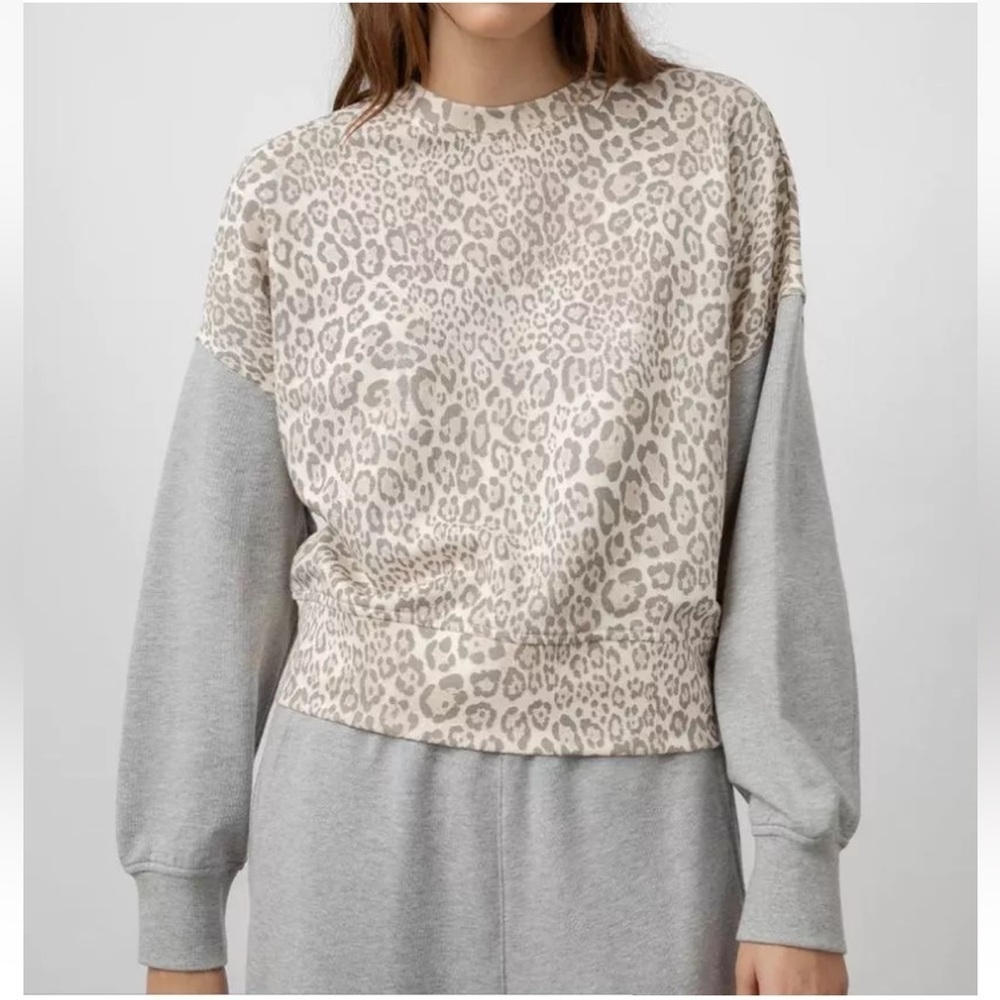 Rails Alice Mixed Grey Cheetah Print Cotton Blend Crewneck Sweatshirt Pullover